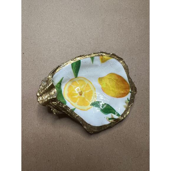 Decoupage Oyster Shell Ring Dish/Trinket Dish, Lemons Design - Picture 1 of 5